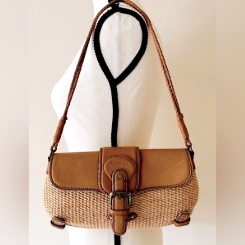BCBGirls straw clutch with rope strap.